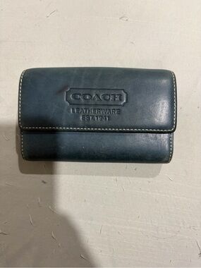 Coach Dark Teal Embossed Leather Trifold Wallet